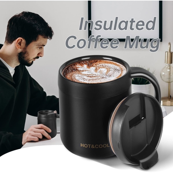 Kaffe Mugg, 13 oz Isolerad Kaffe Mugg Med Läpp, Rostfritt Stål Kaffe Mugg Med Handtag, Återanvändbar Isolerad Mugg, Kaffe Tumbler, Tekoppar.(WZ1265