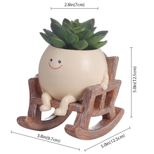 Smily Face Planter Pot - Søde Kunstharpiks Blomsterhoved Planter til Indendørs og Udendørs Planter - Unik Sittende Gyngestol Sukkulente Potter Gave