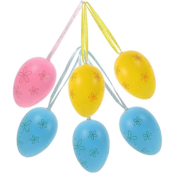 6 stk Påskepynt Hengende Egg Ornamenter Plast Egg Festutstyr