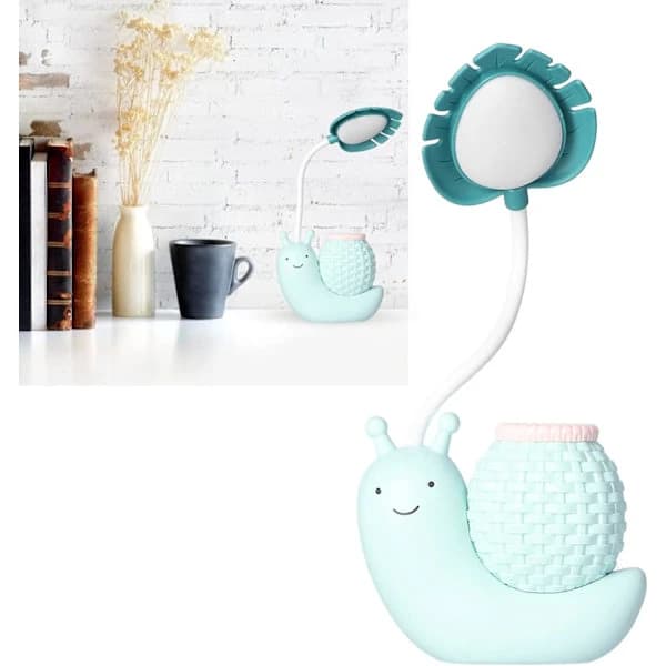 LED-skrivebordslampe med pennholder, tegneseriedyrdesign, multifunksjonell