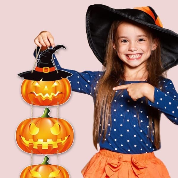 Halloweenpynt - Veranda- og havepynt - Græskarformet hængende skilt - 1 stk.