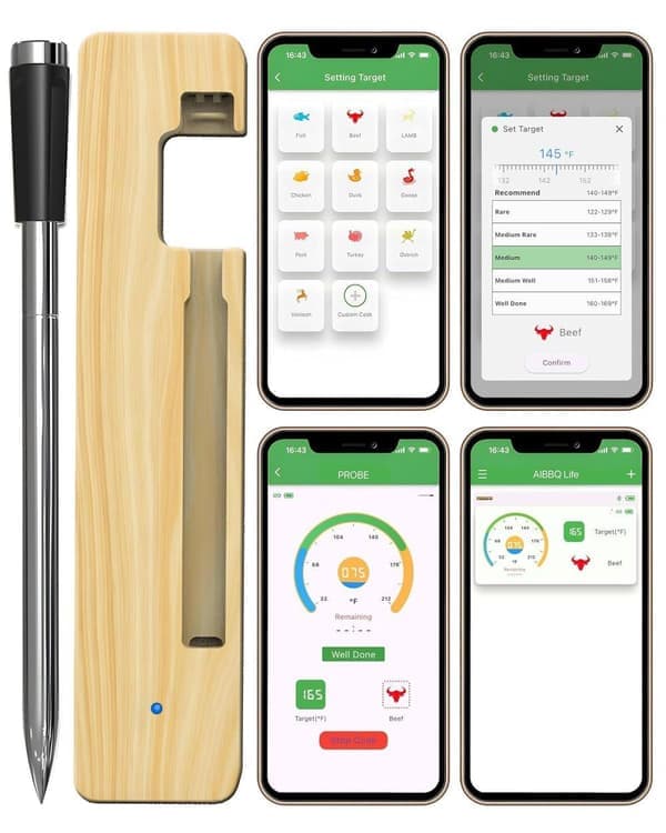 Digital kötttermometer Trådlös dubbelsensor Bluetooth BBQ-termometer för grillning, matlagning, rökning