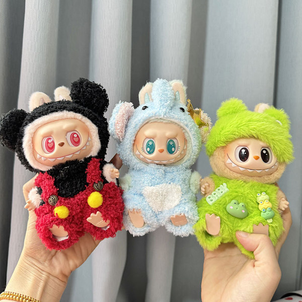 [HH] 17cm Labubu Docka Kläder Tillbehör Set Mini Docka Kostym Gåva Röd Liten Svan Panda Jumpsuit Uppsättning för DIY Samlare style 15