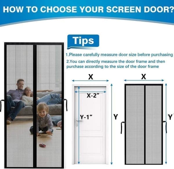 Magnetic Screen Door - Insect Screen with Hook & Loop Fastener, Pins & Magnetic Closure