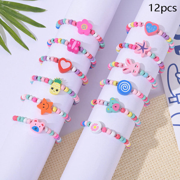 /HH/12 st/paket tecknade träpärlor armband för flickor, färgglada, födelsedagspresent