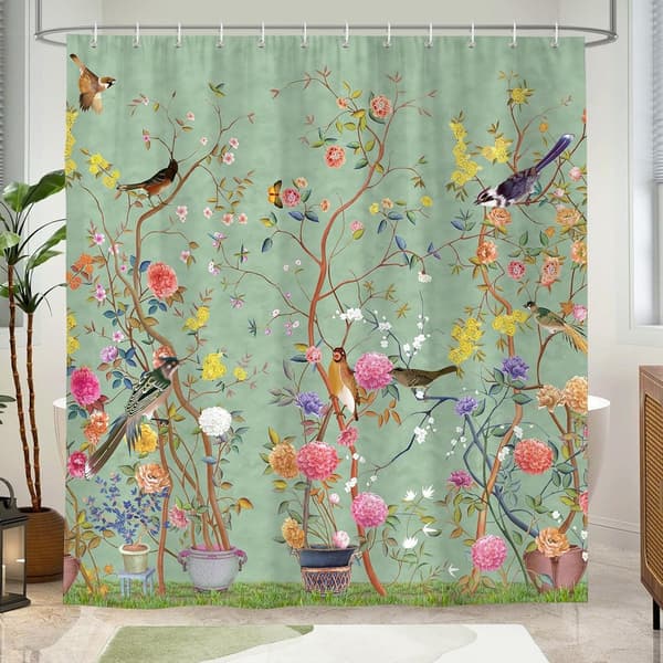 Bruseforhæng, Vandtæt Vaskbart Botanisk Kolibri Design, Til Badeværelse Bruser Badekar, Hjem Camper Hotel, 180 X 180 Cm