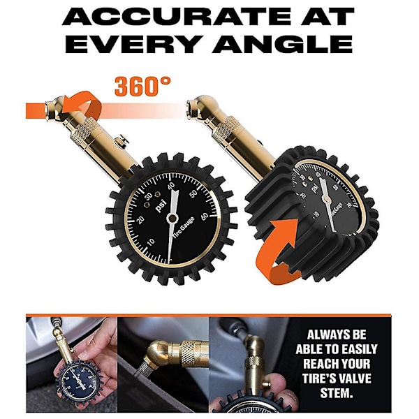 Dæktryksmåler - (0-60 Psi) Heavy Duty, Nøjagtig Med Glødeskive, Lav - Høj Lufttryksmåler