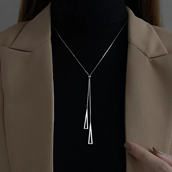 Vintage Hult Triangel Halskæde Sølv Halskæde Geometrisk Y Drop Halskæde Lang Tassel Halskæde Kæde Smykker til Kvinder og Piger