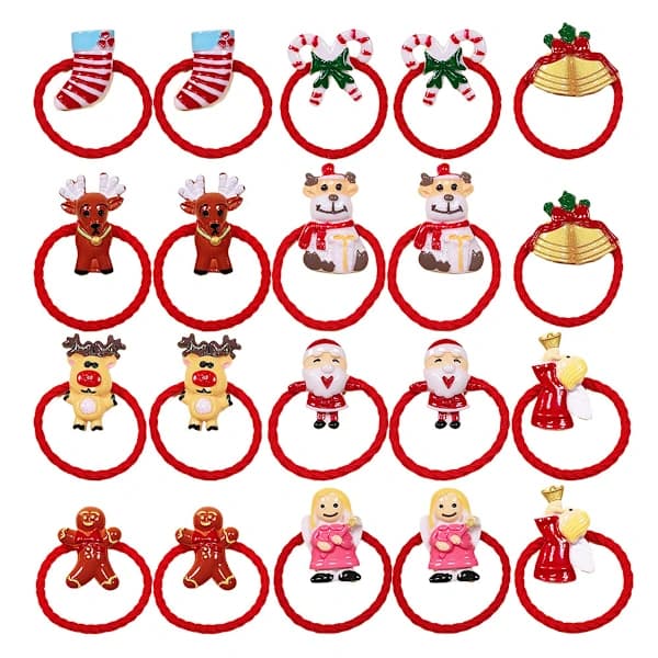 20 stk Jul Elastiske Hårbånd Hestehaleholdere Horn Tre Klokke Vante Scrunchie Håraccessoarer for Barn Jenter