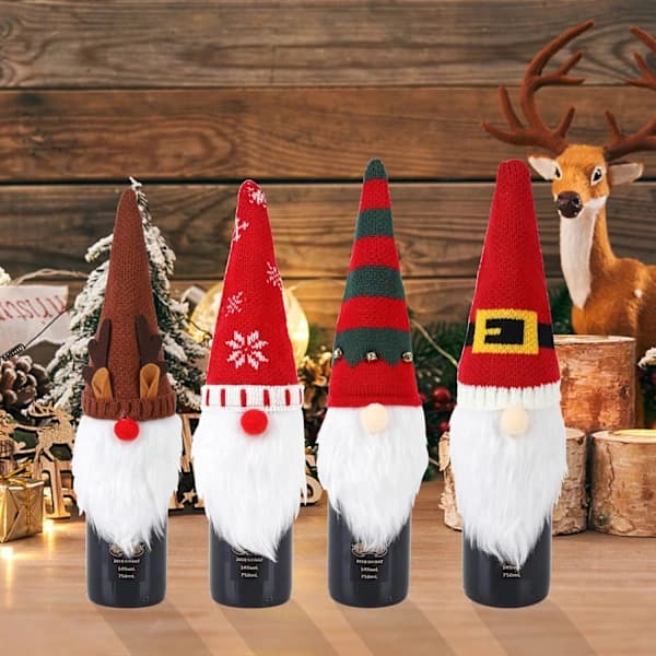 4-pack Jul Tomte Vinflaskor Omslag Handgjorda Tomtar Svenska Tomtar Vinflaskor Toppar Dekorativa Jultomte Presenter