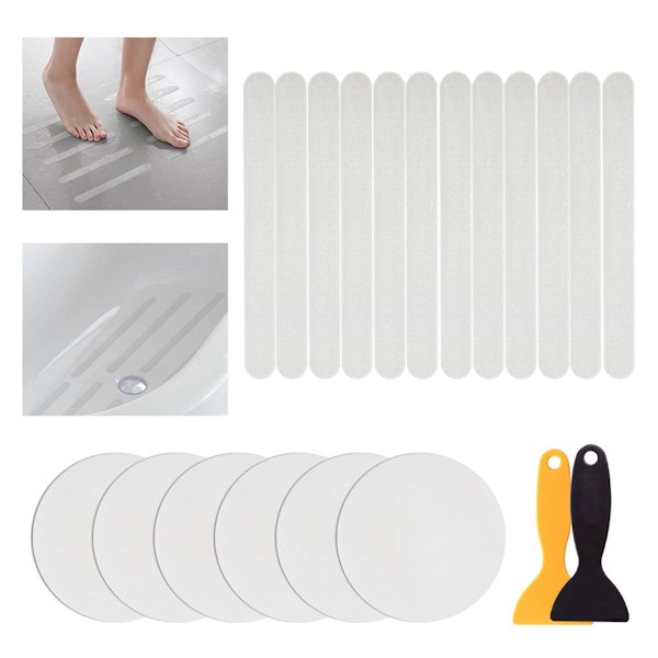 18 Pcs Non-Slip Bathtub Stickers Clear Anti-Slip Shower Stickers Safety with Scraper for Bath Tub, Bathroom Floor, Stairs (18pcs)