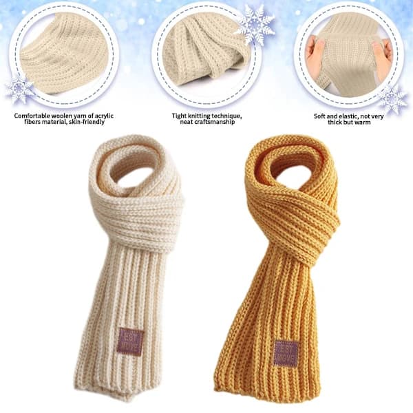2-pack Varma Stickade Vinterhalsdukar för Barn, Halsvärmare för Småbarn Pojkar Flickor Beige+Gul