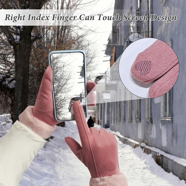 Vinterhandsker til kvinder, vindtætte termiske fleeceforede touchskærmshandsker til udendørs aktiviteter, pink, one size