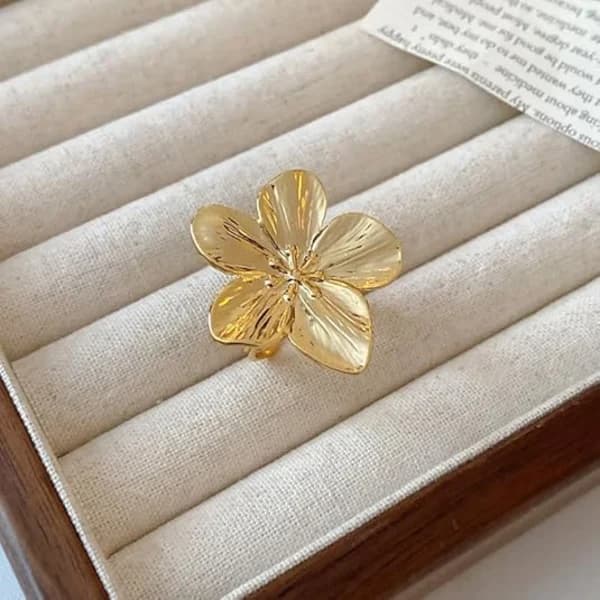 Guld Blomring för Kvinnor Trendig Silver Blomma Statement Ring Justerbar Minimalistisk Ring Smycke