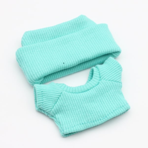 [HH]POPMART 17cm Labubu Första Andra Generationen Tröja T-Shirt Tecknad Leksak Docka Kläder Stickad Trådad Muddad Hatt Tillverkad av Bambu Light blue