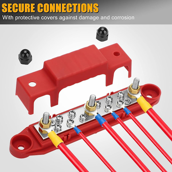 2 stk. samleskinne, 12V strømfordelingsblok, 3x 1/4in (m6) terminalbolte, 10x 5/32inch () terminalskruer