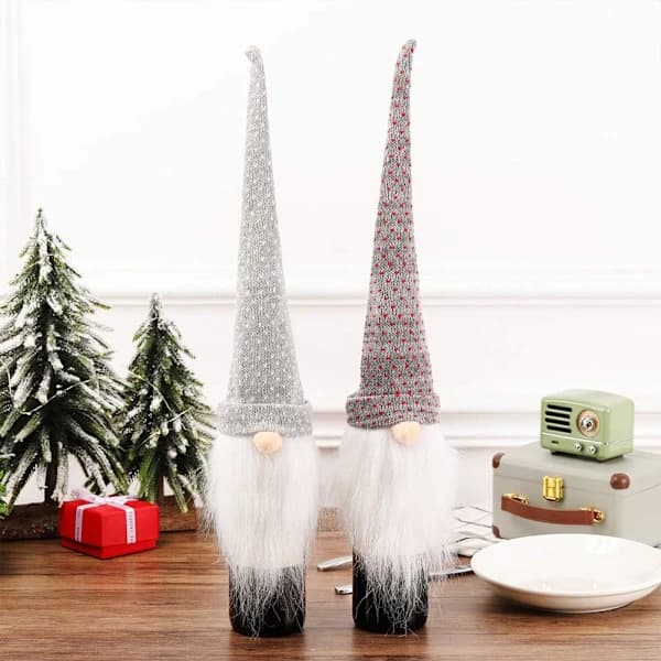 Julvinflaskfodral 5-pack Dekorativa Handgjorda Tomte Julvinflaskfodral Väskor för Champagne Julfest