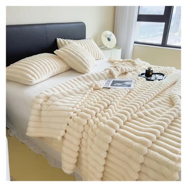 Luksuriøst plysjteppe, koselig, fluffy, for seng, sofa gul