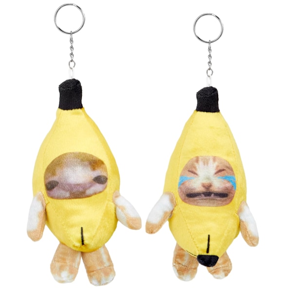 Sound Making Banana Cat Keychain Happy Funny Crying Banana Cat Plush Keychain （Two different expressions）