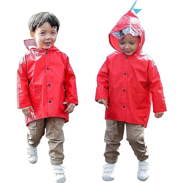Rød børneregnfrakke, 5-8 år hætte regnponcho jakke til