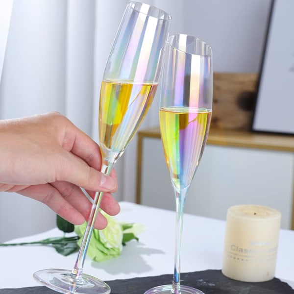 Champagneglas - Sæt med 4, 5,6 oz, mousserende vin. Brudepar Bryllupsgave, Riflet glas