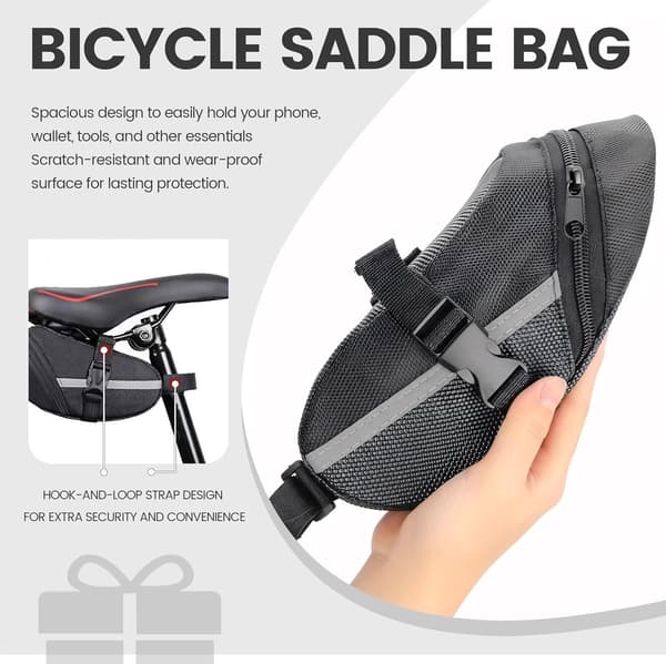 Cykel sadeltaske, vandafvisende 600D polyester, 2-3L kapacitet, værktøjsfri montering, til racercykler, MTB, pendling, sort