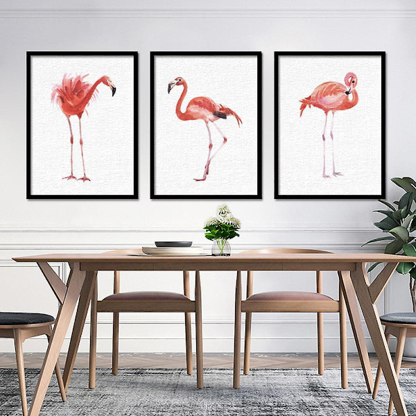 Wekity Flamingo Wall Art Lærredstryk Plakat, Enkelt Mode Akvarel Kunsttegning Dekor til Hjem Stue Soveværelse Kontor og Børneværelse (Sæt