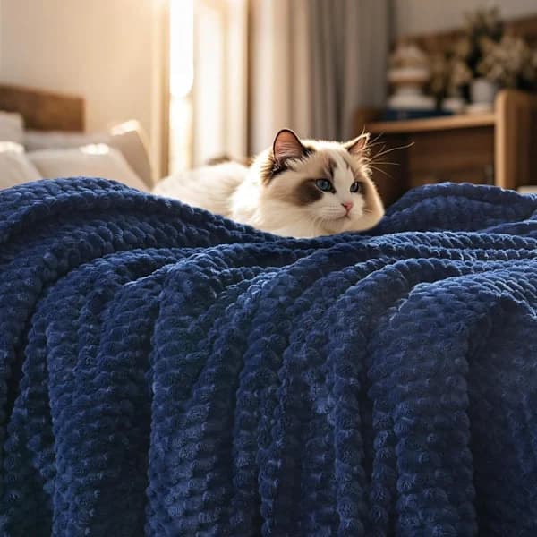 Filt 150X200cm - Sengetæppe Sofatæppe Blødt Tæppe - Fluffy og Blødt - Polyester Marineblå Navy blue