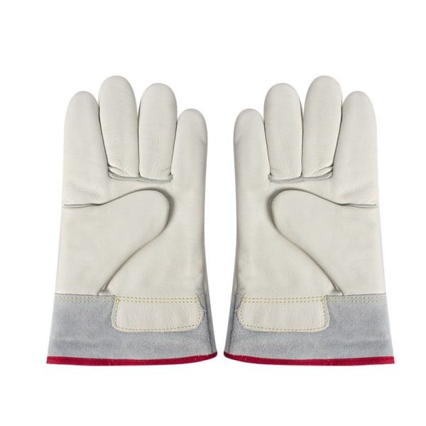 Kyltåliga handskar - ett par, storlek: längd 26 cm, material: kohud, färg: vit + ljusgrå