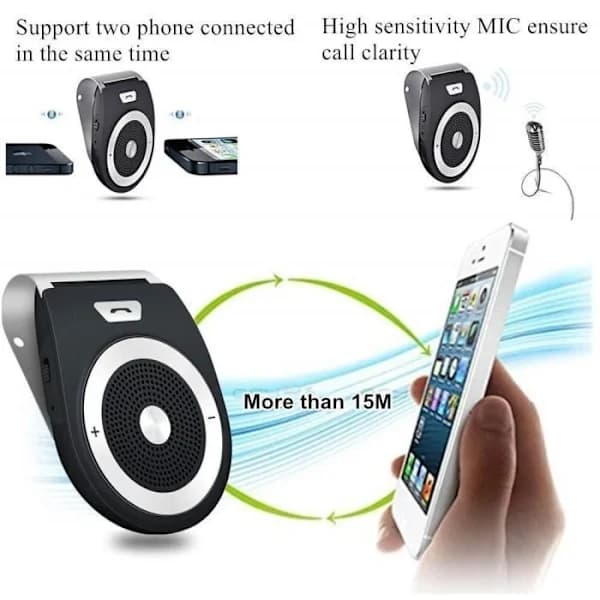 Handsfree-kit - Bluetooth 4.1 - Automatisk start - Dubbel anslutning - USB-laddare ingår