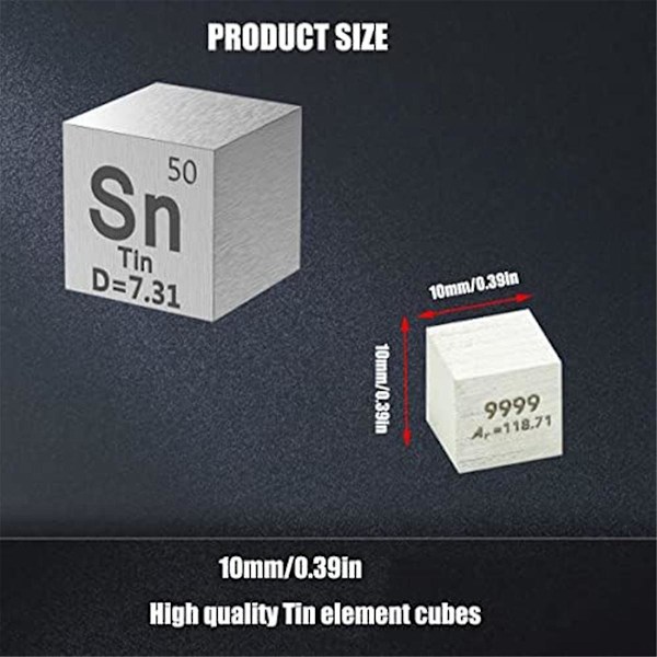 Tinn Element Sn Tetthetskube - Elementkolleksjon Periodisk System - Lab Eksperiment Material Diy Dis