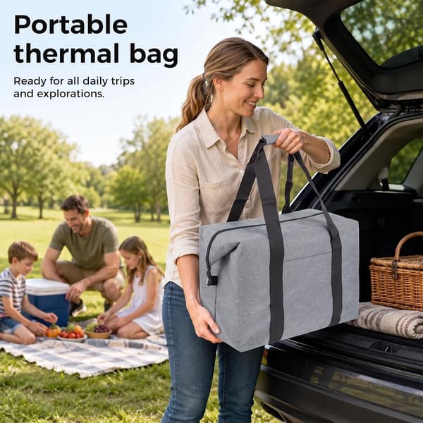 20L Isolerad Kylväska, Vikbar Läckagesäker Picknickväska Med Aluminiumfoliefoder, För Camping, Shopping Och Familjeutflykter, Grå