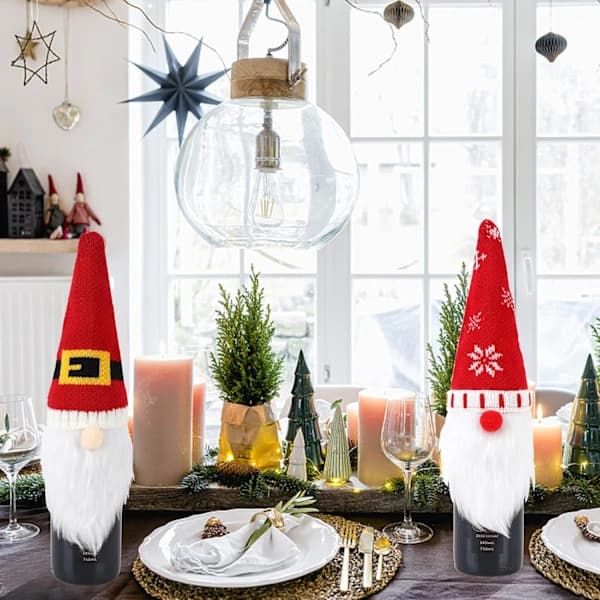 4-pack Jul Tomte Vinflaskor Omslag Handgjorda Tomtar Svenska Tomtar Vinflaskor Toppar Dekorativa Jultomte Presenter
