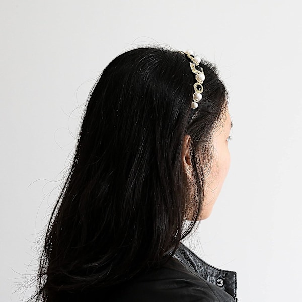 Huvudband Fashion Tiara för kvinnor och flickor med glittrande glitterfärgade pärlor Pärlhårband Krona för tvätt av ansiktsmakeup (Gem&Pearl),WZ-122R