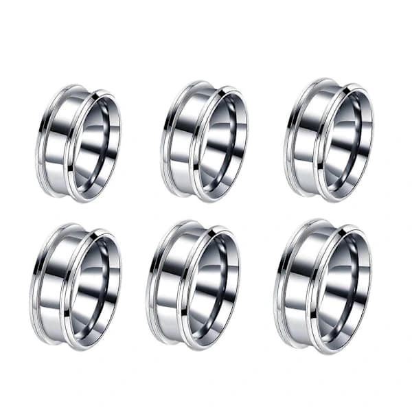 6 Dele 6 Størrelser Stilfulde Tomme Ringe Unikke Rillede Fingerringe Sæt DIY Ringmateriale Perfekt til DIY Smykkefremstilling Sølv