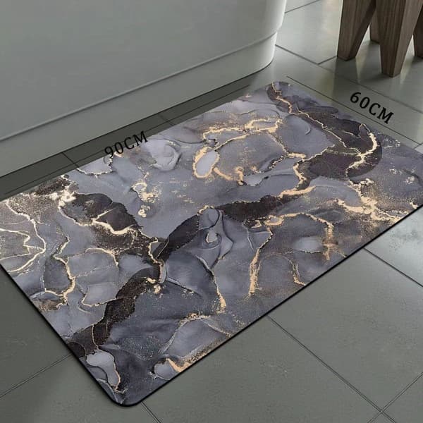 Diatomit bademåtte, skridsikker gummibagside, superabsorberende hurtigtørrende, vaskbar badeværelsesbruser måtte, mørkegrå, 60 x 90 cm