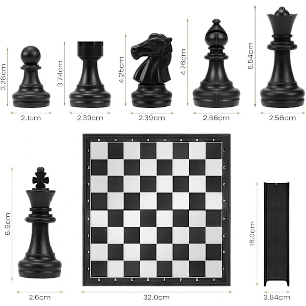 HA~Schackset Backgammon og Dam 3 i 1, Bærbart og Foldbart Skakbræt, Magnetisk Skak, Rejseskakbræt Damespil