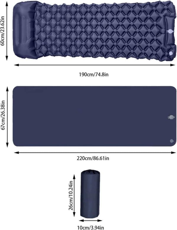 Self-Inflating Sleeping Pad with Foot Pump & Pillow, Ultralight Waterproof, 190x60 cm