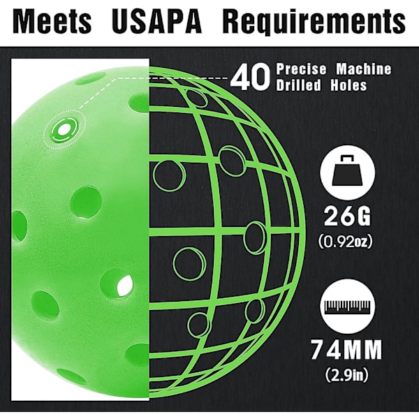 Pickleballs 6-pack Pickleball-bollar Uppfyller USAPA-krav | Välj inomhus eller utomhus | Dubbelton Luminous Grön Blå Rosa Tangerin Gul
