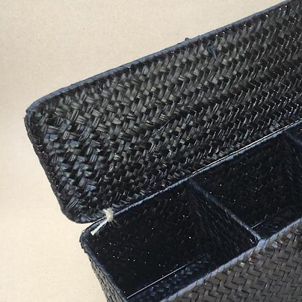 3-delt opbevaringsboks flettet kurv med låg diverse holder etui beholder skrivebord eller