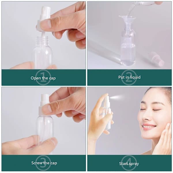 12 st sprayflaskor, transparenta tomma fina dimspray plastflaskor mini reseflaskor set, små påfyllningsbara vätskebehållare 80ml