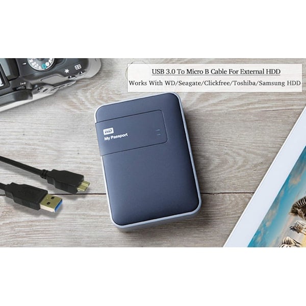 /HA/ USB 3.0-kabel för Western Digital/WD/Seagate/Clickfree/Toshiba/Samsung bärbar hårddisk - USB 3.0 A/Micro-B-kabel (1 m)-FS3-