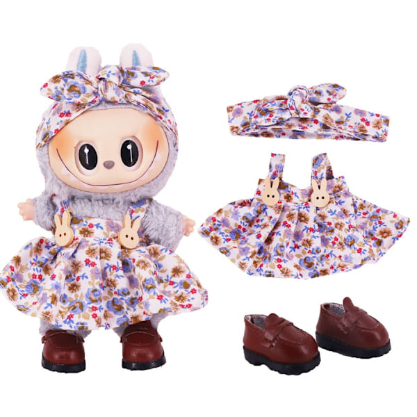 [HH] Söta Labubu Kläder Blommig Klänning Kläder Lakers Laguniform Sportkläder Outfit Tillbehör Set Labubu Kläder 3