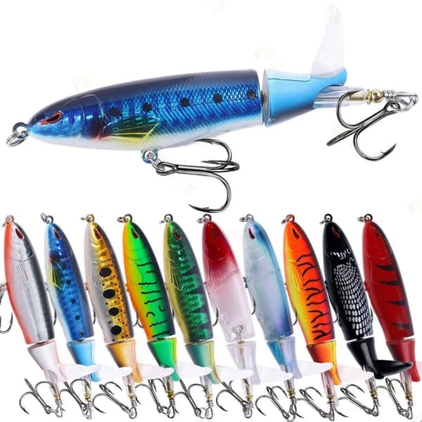 10x Blyantfiskelokkemidler – 10 cm – Med roterende hale – Multifarve