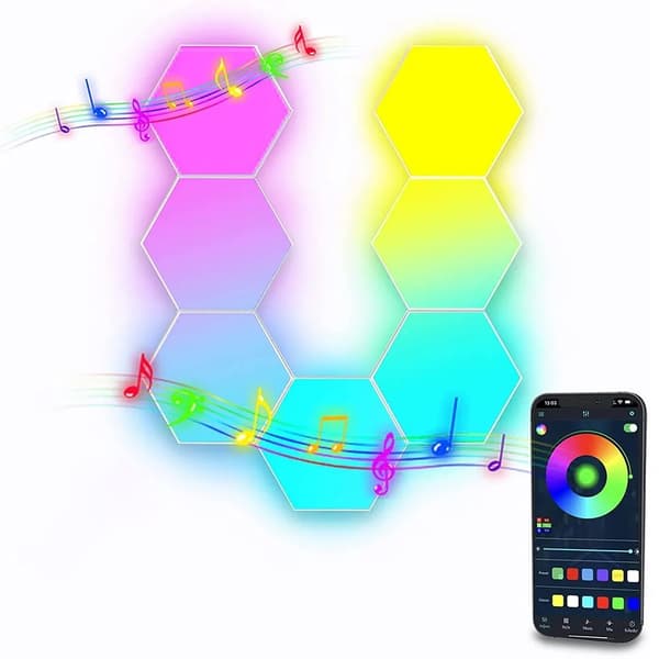 Hexagon Væglampe / LED lampe i 6 moduler - Fjernstyret