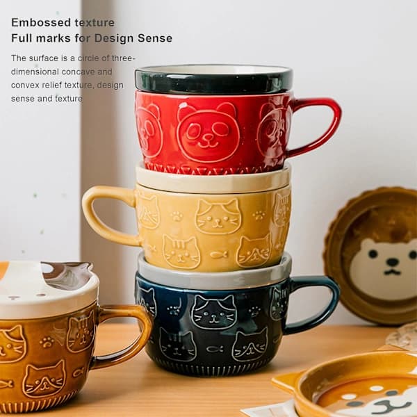 Keramisk kaffemugg, tecknad mugg med lock