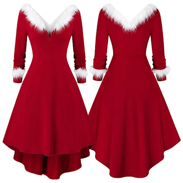Jul Långärmad Stickad Klänning Röd Prinsessklänning 2XL