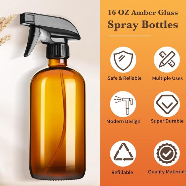 Sprayflaskor, bärnstensfärgat glas med triggersprutor, UV-skydd, återanvändbara läckagesäkra för växter, hår och rengöring, 2-pack, 473 ml