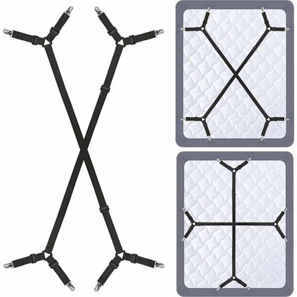 Sengesett Holder Stropper - Justerbare Sengesett Stropper Klips Festene Holder Sengesett På Plass, 2 stk/sett Svart