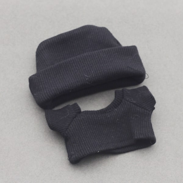 [HH]POPMART 17cm Labubu Första Andra Generationen Tröja T-Shirt Tecknad Leksak Docka Kläder Stickad Trådad Muddad Hatt Tillverkad av Bambu Black